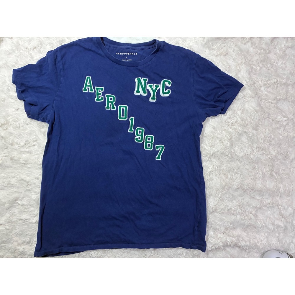 Vintage Y2K Aeropostale Mens Navy Blue Graphic Tee Shirt NYC Aero 1987 Large